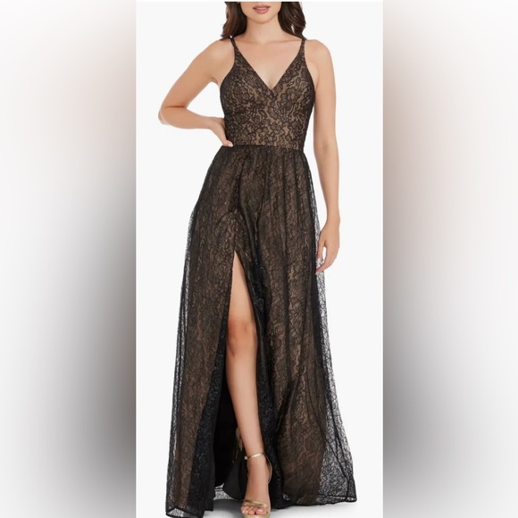 Dress the population Danae black lace gown NWT
